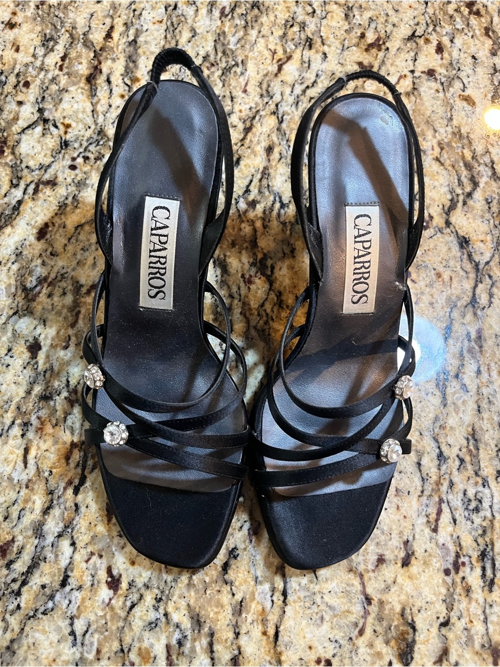 Caparros Black Strappy Slingback Sandals with Crystal Accents 6.5